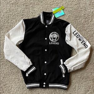 7 SOULS LIGHT VARSITY BOMBER JACKET SEVEL SOULS SZ 18 (BOYS) SZ S (MEN)